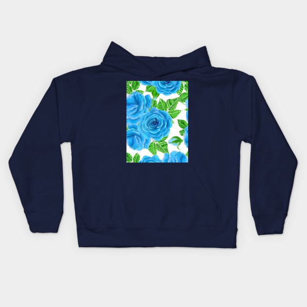 Blue roses watercolor seamless pattern Kids Hoodie by katerinamk